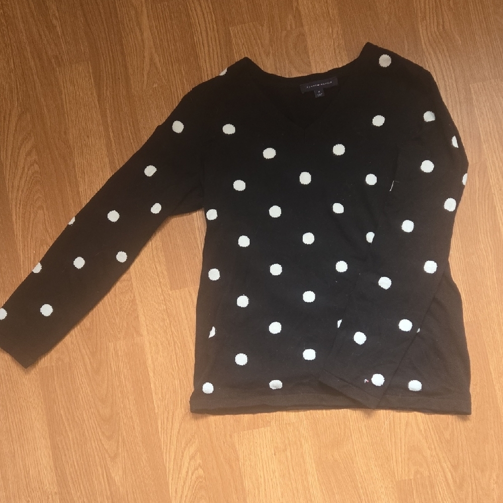 Tommy Hilfinger Size M Black Polka Dot Sweater
